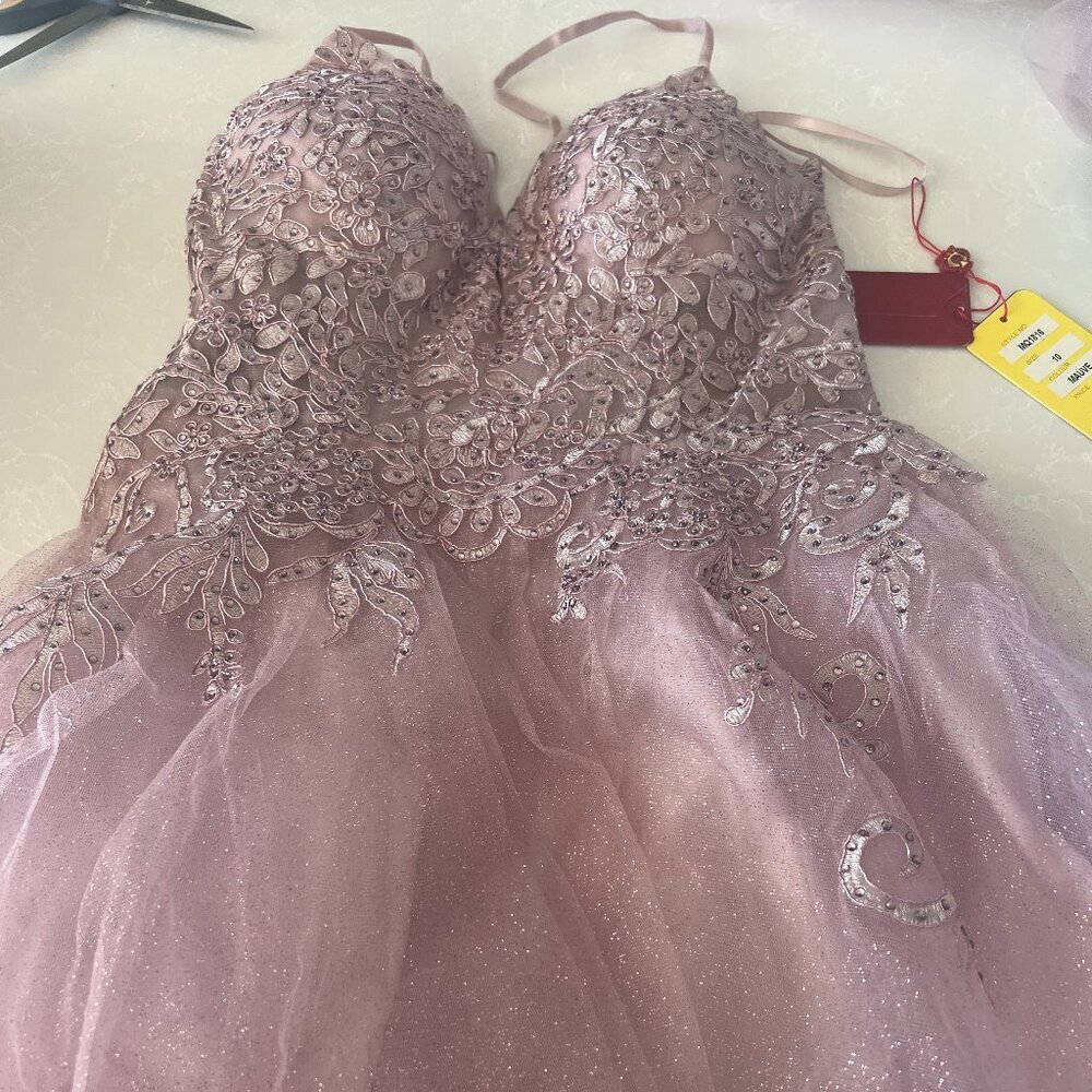 SALE NWT May Queen MQ1816 Beaded/Sheer Cocktail Dress Mauve size 10 - Picture 7 of 8